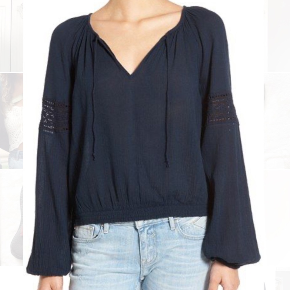 Nordstrom Sun & Shadow Navy Blue Blouse